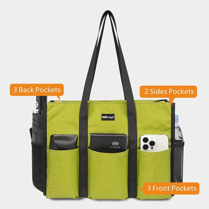 TOPDesign Utility Water Resistant Tote Bag with 13 Pockets, Top Zipper Closure & Thick Bottom Support, for Working Women - Image 3