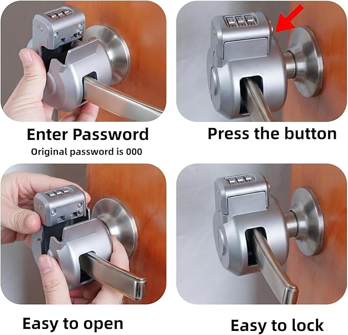 Keyed Door Handle Lockout Device Cover with Code to Disable Access to Keyhole Combination Lock for Bedroom from Outside Only Fits Handle Lock with Long Connecting Shaft (1, Silver) - Image 4