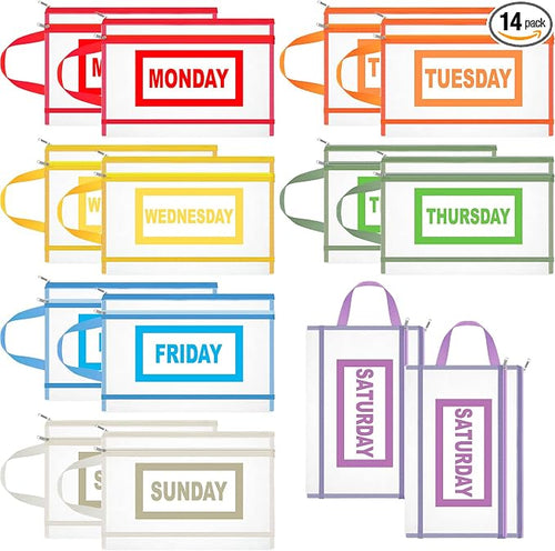 14 Pack Packing Cubes for Travel Days of Week Packing Cubes with Label Clear Zippered Storage Bag for Summer Camp Essential by Trandraft
