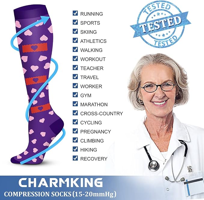 CHARMKING 6 Pairs-Compression Socks for Women & Men Circulation Best Support for Nurses, Running, Athletic,Flight Travel - Image 5
