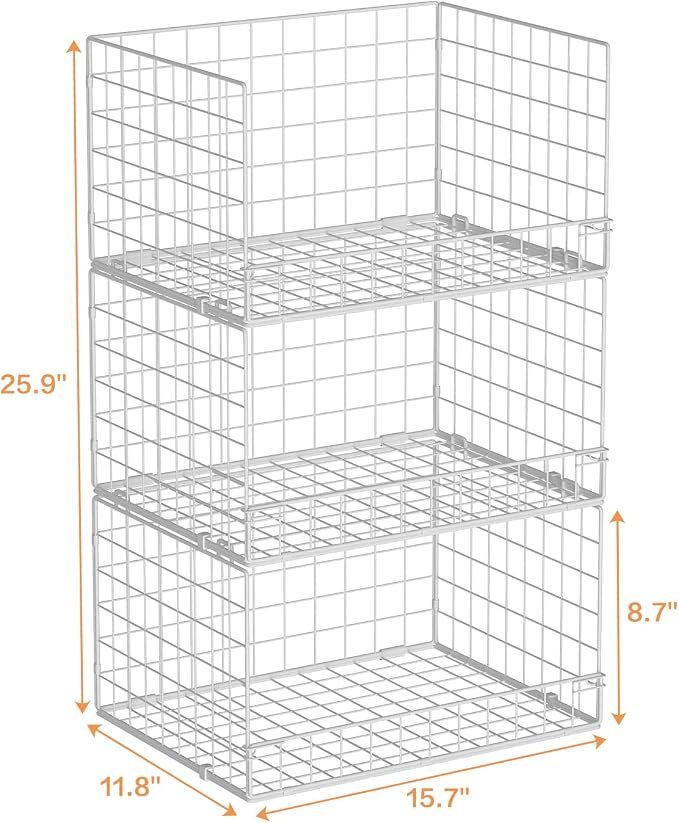 Yociyoga Closet Organizers and Storage Basket- 3-Tier Stackable Storage Bins, Foldable Closet Shelf Organizer Basket, Stackable Clothes Organizers Shelves for Home Organizer System(Patent 30022416) - Image 7