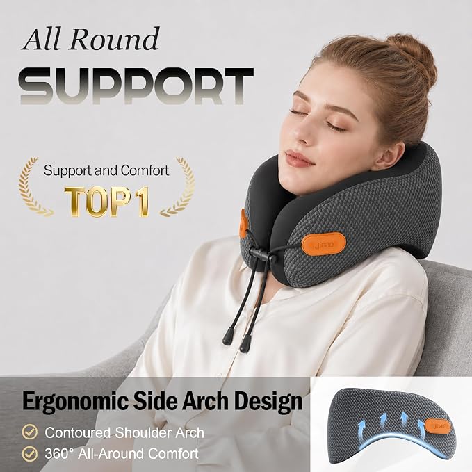 Ergonomic Travel Pillow,100% Memory Foam Travel Neck Pillow For Airplanes | 360° Neck & Chin Support Airplane Pillow For Long Flights,Airplane Travel Essentials With 3d Eye Mask, Earplugs,Carry Case - Image 2