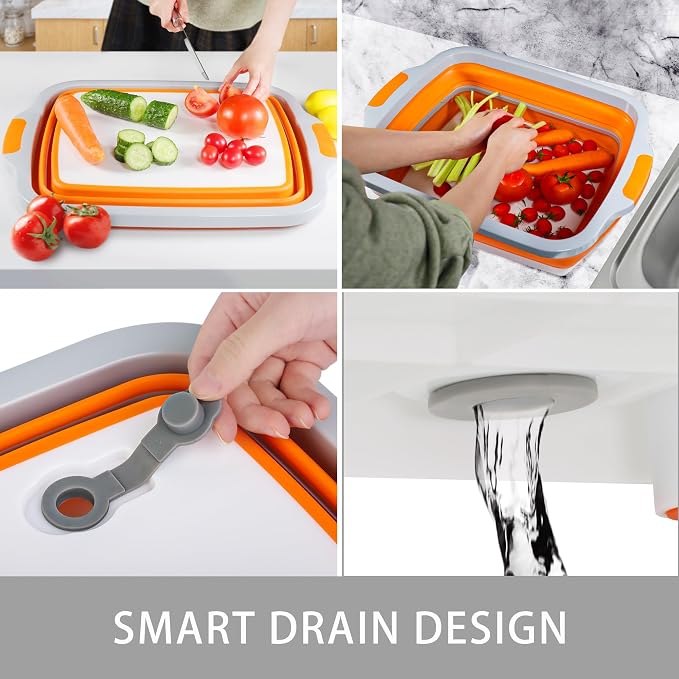 Tiawudi Large Collapsible BBQ Prep Tub with Lid(4.22 Gal/16L), Foldable Camping Sink with Colander, Cutting Board, Dish Basin for Kitchen, Bowl, Vegetable and Fruit, Storage Basket for Picnic - Image 4
