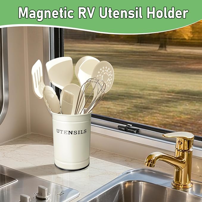Kevenal Magnetic RV Utensil Holder, Anti-Slip Cutlery Organizer for RV, Camper Storage Organizer with Adhesive Magnet, Off-White - Image 3
