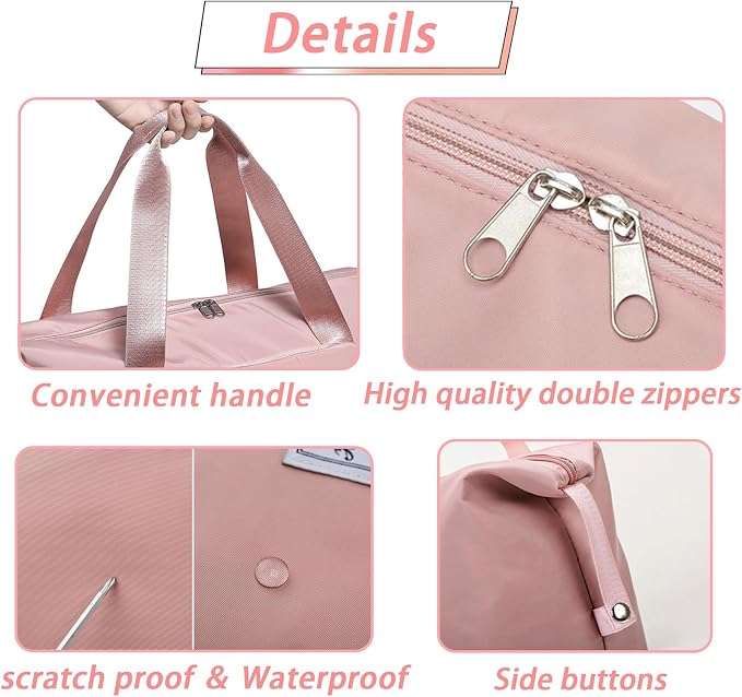 INVODA Travel Bag for Women Expandable Weekender Overnight Bag Carry on Sports Tote Gym Bag Waterproof Foldable Duffel Bag (Dark Pink) - Image 4