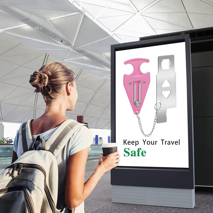 Portable Door Lock for Travel Door Lock Hotel Room Security Devices Apartment Jammer Additional Safety for Traveling Home College Upgrade (Pink Combination) - Image 6