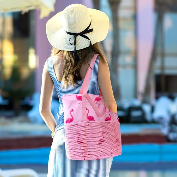 KABAQOO Large Beach Bag Waterproof Sandproof Tote Bag for Women with Zipper & Mesh Pockets for Pool Swim Travel Everyday | waterproof - Image 2