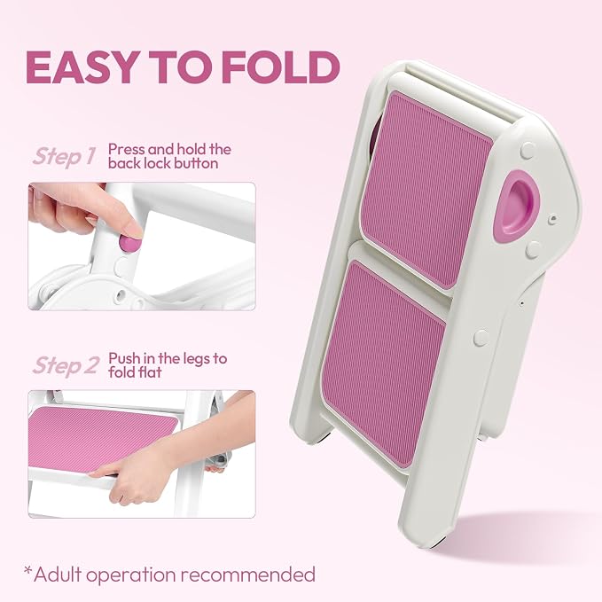 Foldable Toddler Step Stool for Bathroom Sink, Toilet, Bedroom, Kitchen – Non-Slip, Space-Saving, BPA-Free, Supports 110 lbs, Kids Step Stool (Pink) - Image 5
