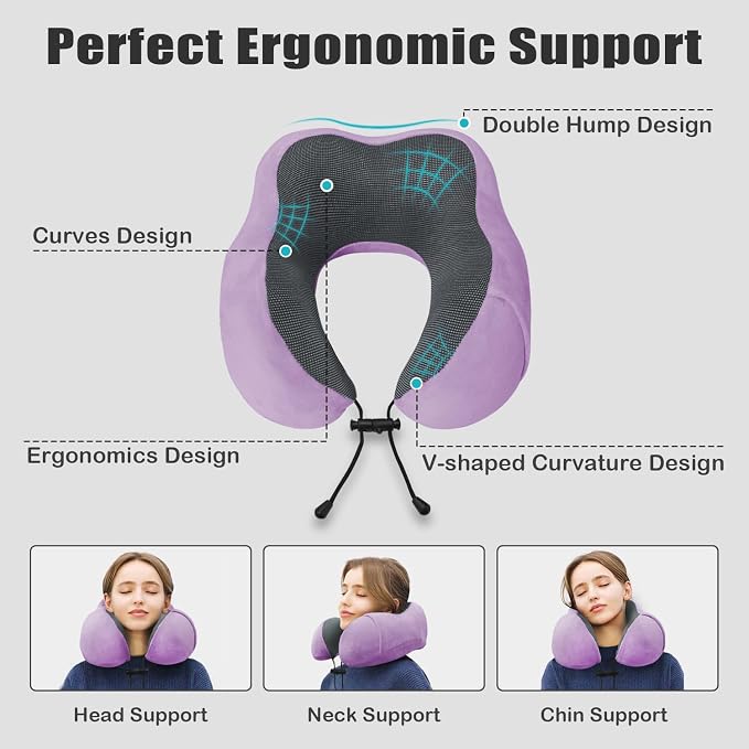 Travel Pillow, Memory Foam Neck Pillow for Traveling, U Shape Neck Pillow Airplane Portable Flight Pillow Travel Kit with 5D Contoured Eye Masks and Earplug for Plane Train Car Home Office - Image 3