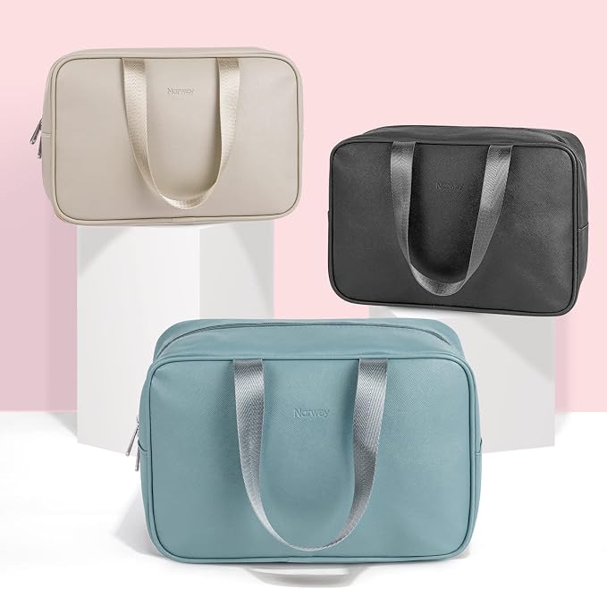 Narwey PU Leather Large Travel Toiletry Bag Women Toiletries Bag Skincare Bag Makeup Bag Organizer Make up bag Cosmetic Bag Medicine Bag for Girls (Large, Greyish Blue) - Image 6