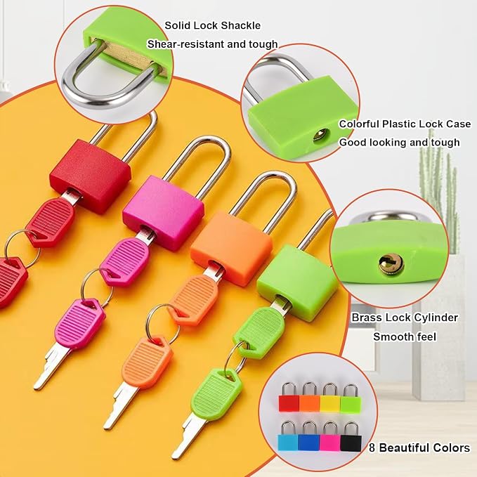 smilixin 16 PCS Suitcase Locks with Keys,Small Locks with Keys,8 Colors | Metal Luggage Padlocks with Key,Lock Luggage Locks Mini Keyed Padlock for Backpack Boxes Laptop Bag School Gym Locker,23 mm - Image 3