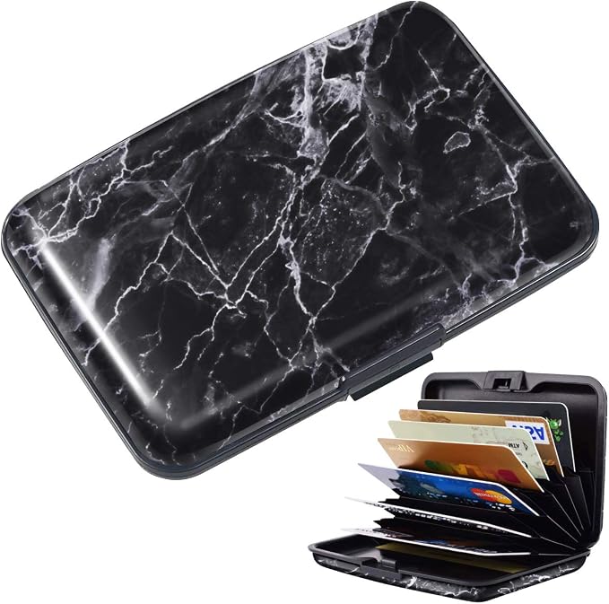 Coco Rossi Credit Card Holder RFID Aluminum Small Mini Wallet Women | Metal Wallet, Business Cards Holder, ID Case, Slim Sleeves, Womens Girls Gift, Carry Wallets for Travel, Black Marble - Image 4