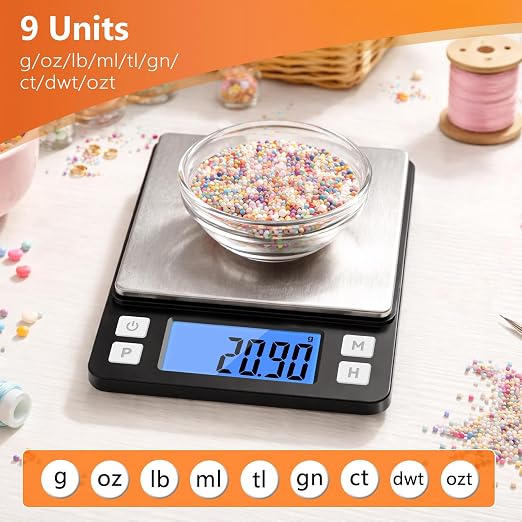 BOMATA 0.01g High Precision Jewelry Scale, 1000g Digital Gram Scale, Black | Small & Portable Design with Hold, Tare & Counting Function, Precise for Gold, Bullion, Coins, Gemstones & Crafts - Image 7