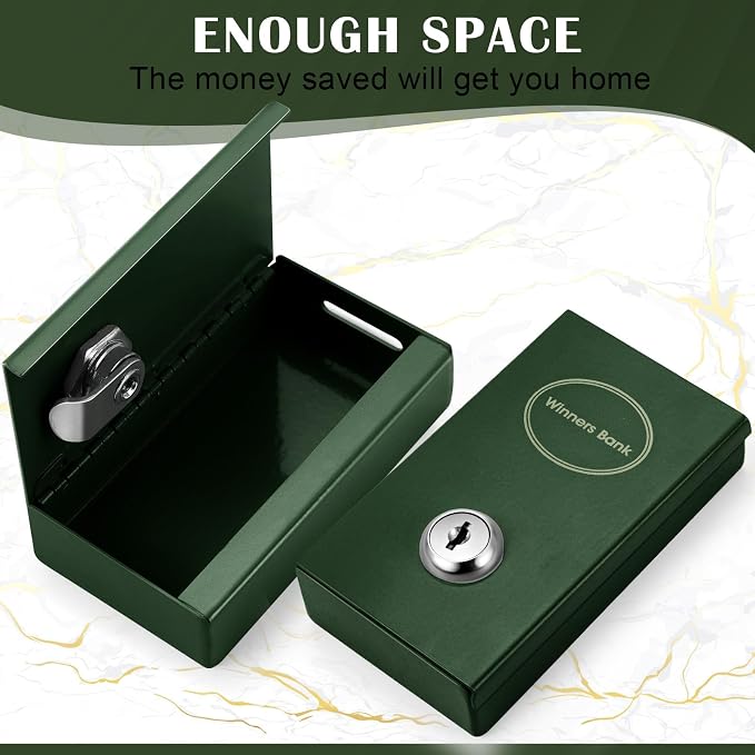 Reallnaive 1 Pack Metal Box for Gamblers Pocket Sized Winner Bank Casino Cash Box with 2 Keys Portable Casino Money Safe strongbox for Cash Saving Go Home Money Gifts(Atrovirens,Classic) - Image 6