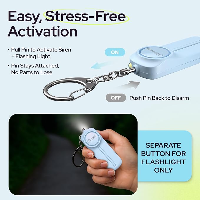 Personal Safety Alarm Keychain for Women, 130dB Panic Pin Siren, Blue | LED Light, Self-Defense Protection Device, Emergency Whistle Alternative for College, Travel, and Night Walk - Image 3