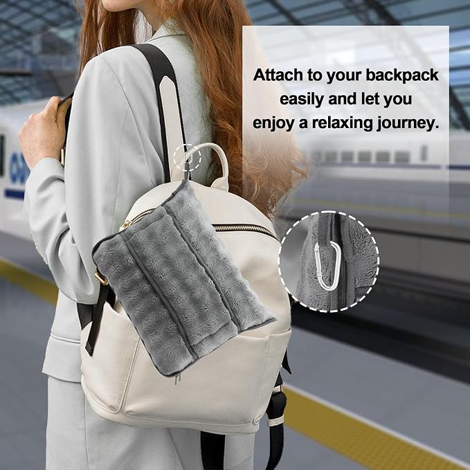 Soft Cozy Travel Blanket for Airplane Train and Car, Grey | Lightweight, Blanket or Pillow 2 in 1, Compact with Portable Bag Pillowcase, with Luggage Sleeve and Backpack Clip - Image 5