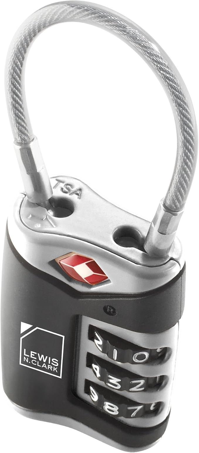 Lewis N. Clark TSA Approved Luggage Lock + Steel Cable for Suitcase, Carry On, BackPack, Laptop Bag + Purse, Perfect For Airport, Hotel or Gym - Set + Reset Your Own Combo, Black - Image 5