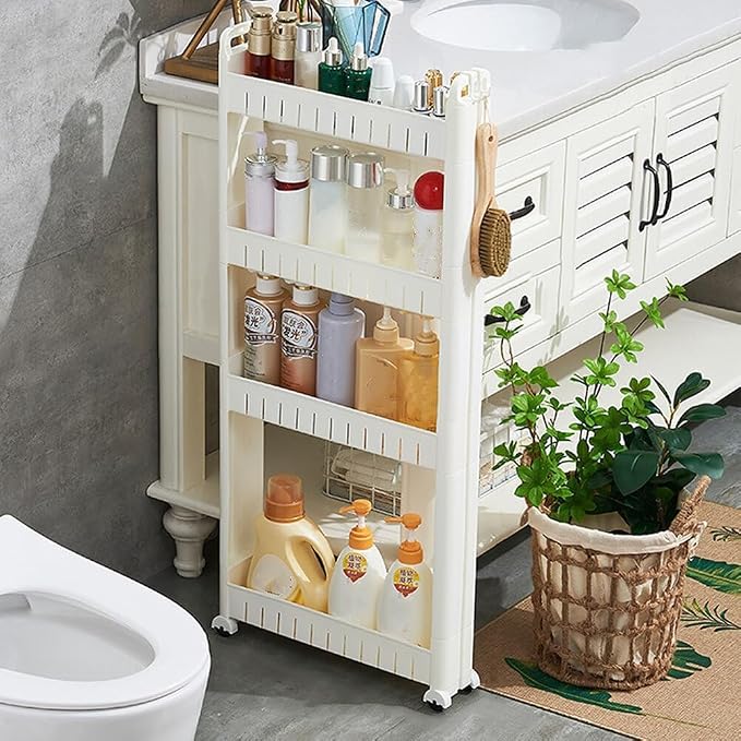 3.54 Slim Storage Cart Durable Bathroom Organizer Slide Out Storage Cart Rolling Utility Cart Slide Out Organizer Narrow Shelf Rack for Kitchen Bathroom Study Office by Unknown