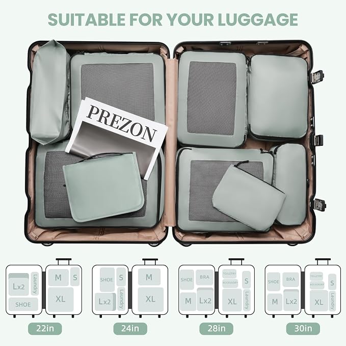Mesh Packing Cubes for Travel, Durable Luggage Organizer with Sturdy Material and Double Zippers, Comprehensive Set for Travel Accessories Storage, 10 set, mint - Image 7