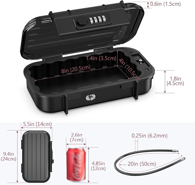 LOFICOPER Portable Lock Box, Beach Security Box for Travel, Anti-Theft 4-Digit Combination Lock Box, Cash Box with Removable Wire Rope for Dorm, Gym, Travel, Hotel, Office - Image 6