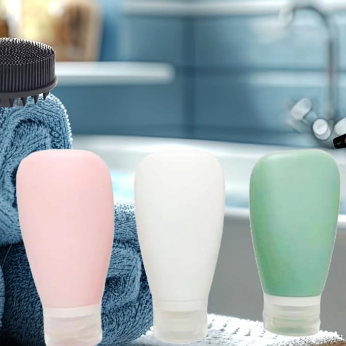 Travel Bottles for Toiletries, TSA Approved 3oz (90ml) Leak Proof Silicone Refillable Squeeze Travel Size Containers BPA Free Air Travel for Shampoo, Lotions, 3-pk (Pink-White-Teal) - Image 3
