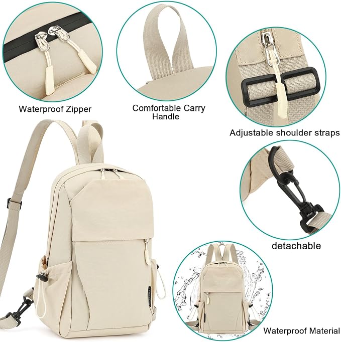 Carbon Lined Backpack,Waterproof Zipper Sling Backpack,Travel Chest Shoulder Bag,Lightweight Unisex Crossbody Casual Daypack for Men & Women(Beige) - Image 7