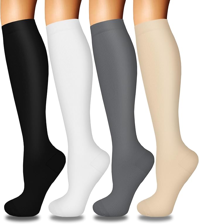 4 Pairs Compression Socks for Women Circulation-Best Support for Nurses,Running,Athletic,Travel by Iseasoo