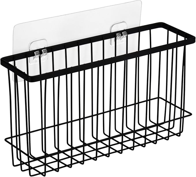 Toplife Wall Door Adhesive Kitchen Wrap Organizer Rack, No Drilling, Black - Image 6