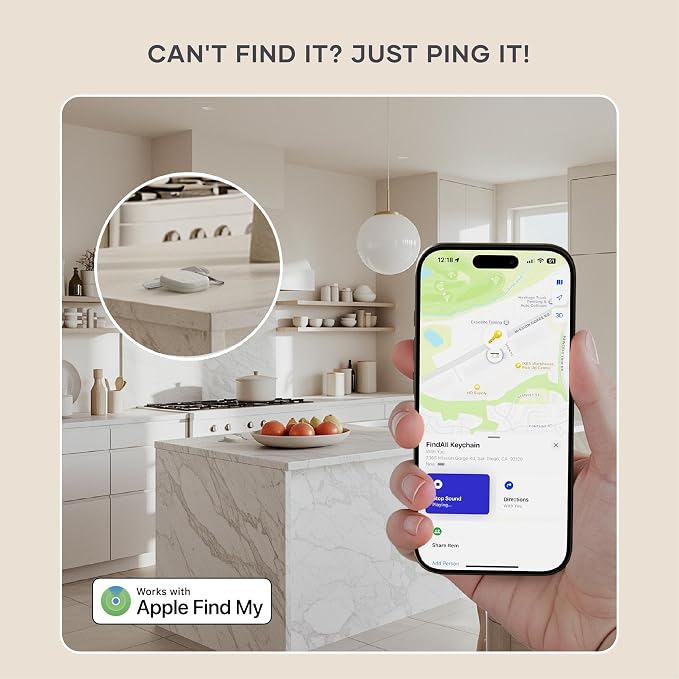 Satechi FindAll Keychain, Find My Compatible, for iPhone, iPad, Mac, Sand | Bluetooth Tracker, Wireless rechargeable, location tracking, left-behind alerts, loud audible chime, for iPhone, iPad, Mac - Image 4