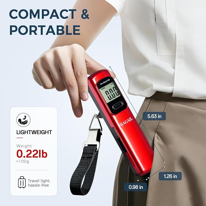 BAGAIL Digital Luggage Scale, 110lbs Hanging Baggage Scale with Backlit LCD Display, Portable Suitcase Weighing Scale, Travel Luggage Weight Scale with Hook, Strong Straps for Travelers - Image 2