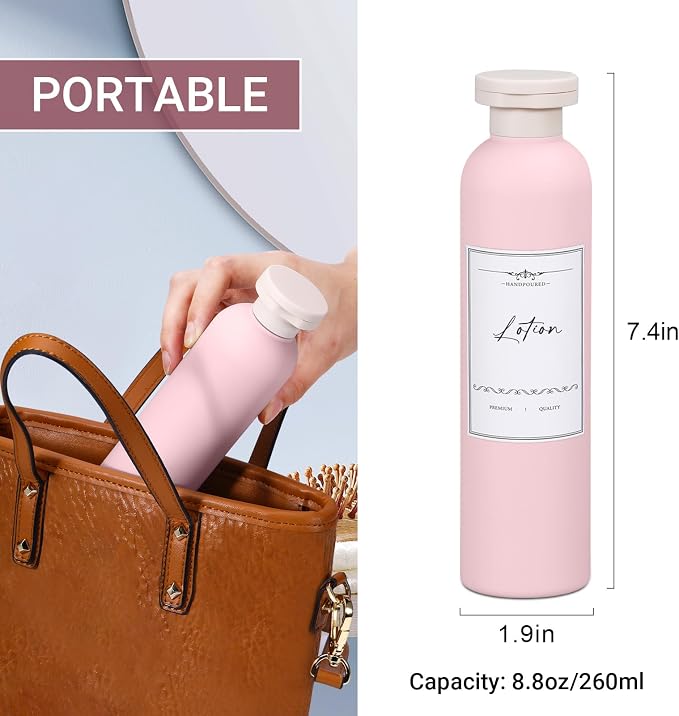 8.8oz Travel Essentials Shampoo Bottles for Toiletries,Empty Plastic Squeeze Bottles with Flip Cap for Toiletries Travel Size Shampoo and Conditioner (3 pack, pink) - Image 3