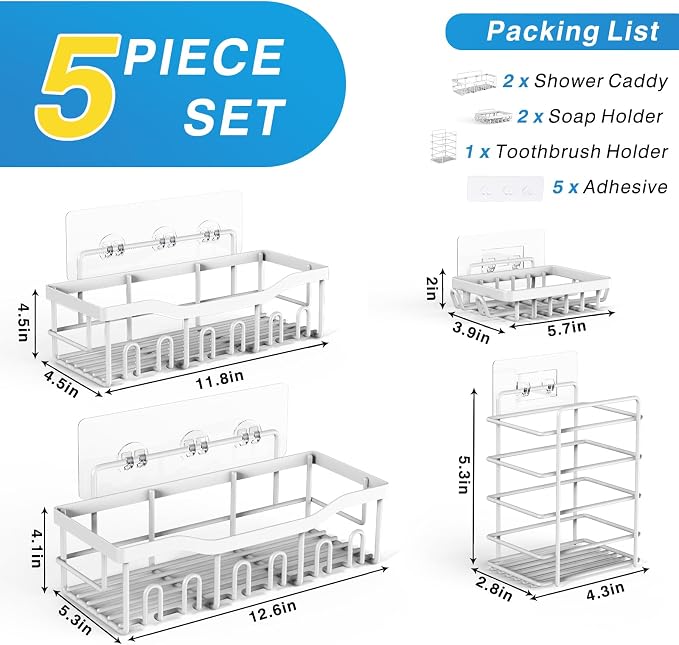 Shower Caddy 5 Pack,Adhesive Shower Organizer for Bathroom Storage&Home Decor&Kitchen,No Drilling,Large Capacity,Rustproof Stainless Steel Bathroom Organizer,Shower Shelves for Inside Shower-Larger - Image 7