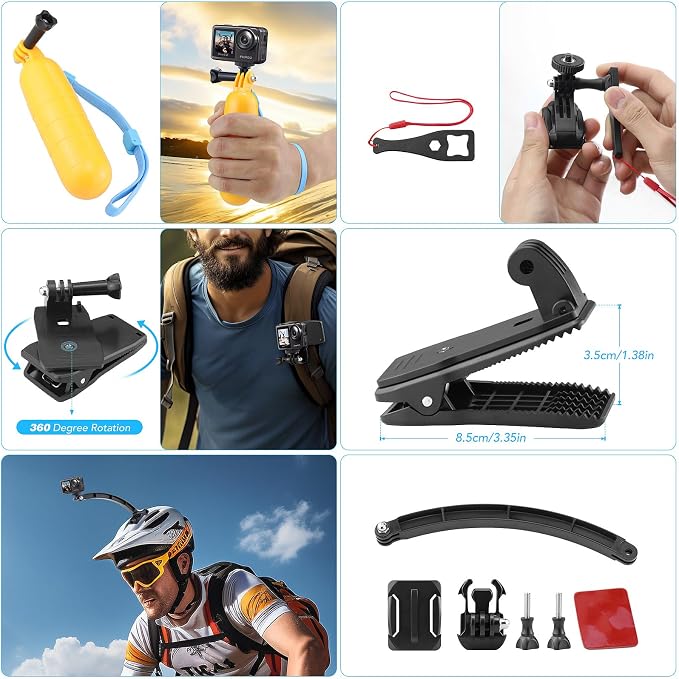 38-in-1 Action Camera Accessory Kit for GoPro, AKASO, DJI, Insta360 | Helmet/Chest/Head/Wrist/Handlebar/Suction Cup Mount + Floating Grip for Sports & Underwater Recording - Image 4