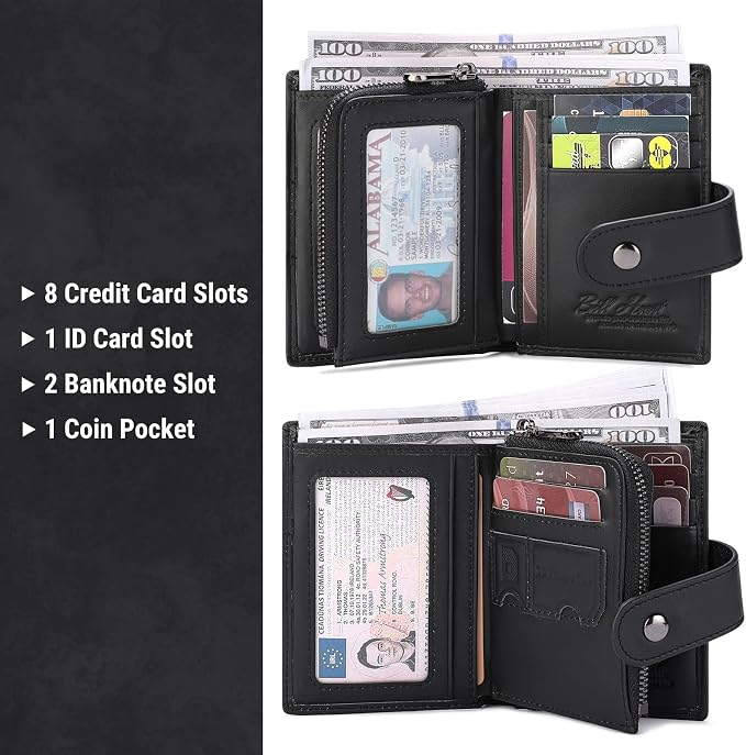 bill heart Chain Wallets for Men, RFID Blocking Genuine Leather Wallets with Anti-Theft Chain - Image 4