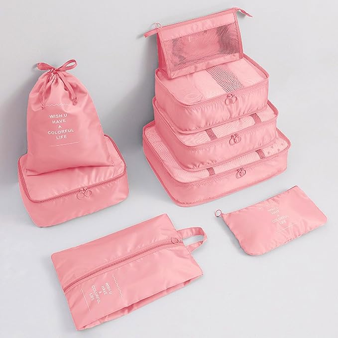 8 Set Packing Cubes for Suitcases, INVODA Travel Luggage Packing Organizers with Laundry Bag, Compression Storage Shoe Bag, Clothing Underwear Bag (Pink) - Image 8