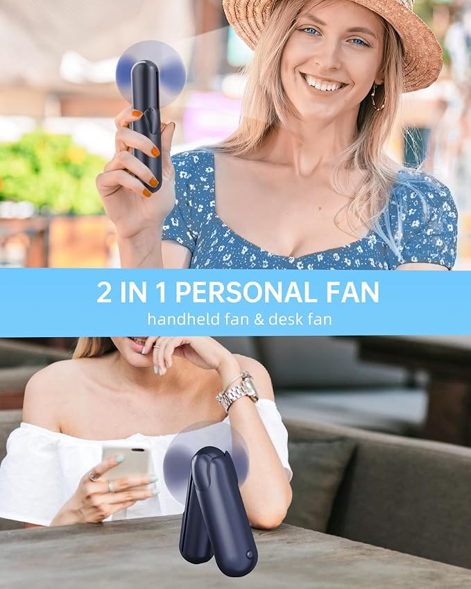 Mini Handheld Fan, Portable Hand Fan with USB Rechargeable, 2000 mAh Battery Operated, 3 Speeds Adjustable, 2 IN 1 Small Personal Pocket Fan for Women Girls Travel Outdoor - Image 6