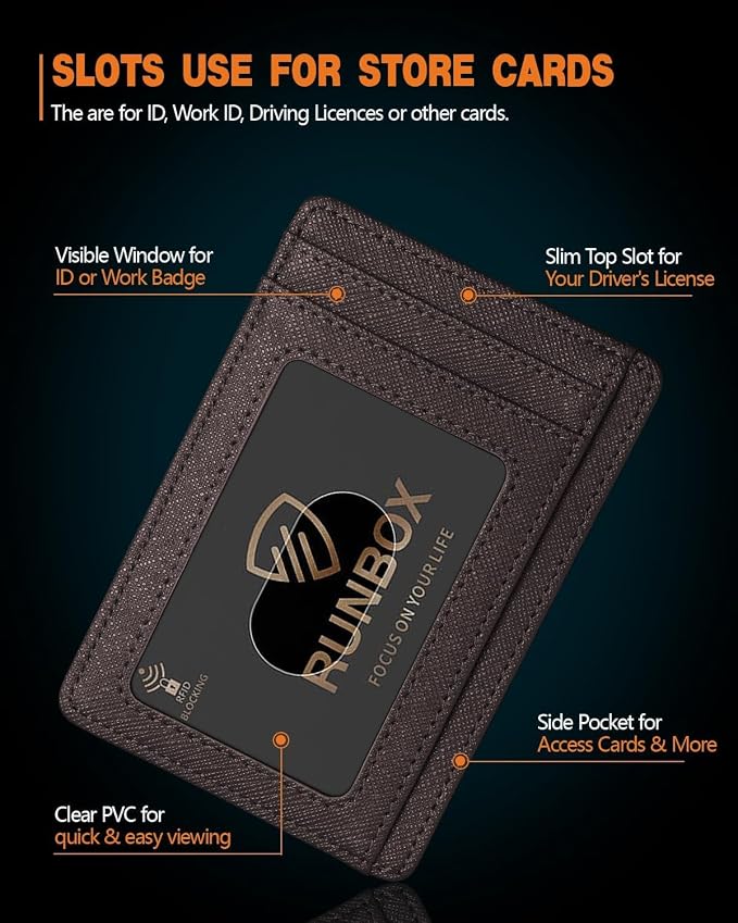 RUNBOX Slim Wallet for Men and Women, RFID Blocking Leather Card Holder | Minimalist 8-slot design fits IDs and credit cards in a thin profile for front pockets, purses, pants and travel - Image 4