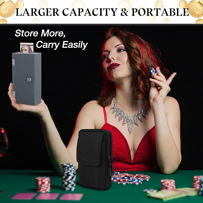 Acrylic Cash Box for Gambler 2 Pack Large and Small, Grey Winners Bank with Keys, Slot, Storage Bag, Waist Bag, Portable Casino Money Organizer Safe Lock Box for Gamblers, Christmas Gift for Men - Image 5