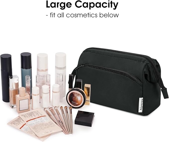 Narwey Makeup Bag Women Wide-open Make up Bag Travel Cosmetic Bag Organizer Toiletry Bag for Cosmetics Toiletries Accessories (Black) - Image 3