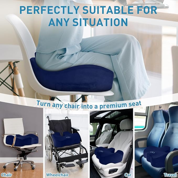 BlissTrends Extra Thick Seat Cushion for Office Chair & Car Seat, Blue | Tailbone & Sciatica Relief, Ergonomic Support, High-Density Memory Foam, Comfort for Extended Sitting - Image 5