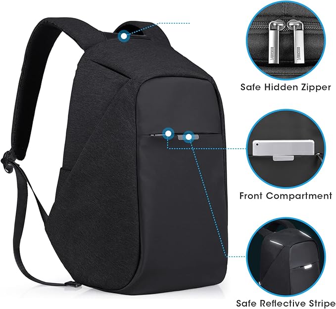 Anti Theft Backpack 15.6 Inch Laptop Travel Backpack with Hidden Zipper and USB Charging Port Waterproof Business Computer Bag for Men & Women - Image 3