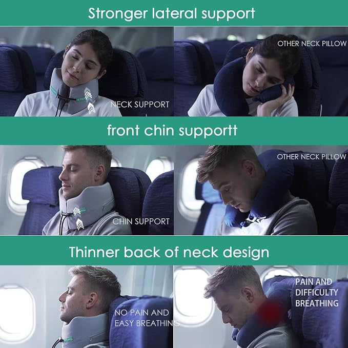 GOLDORANGE Neck Pillows for Travel Memory Foam Airplane Pillow Neck Head Support for Adults Car Home Office Sleeping Rest Travel Accessories Gray M - Image 5