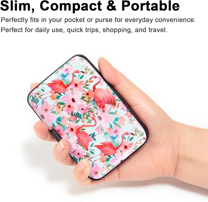 Credit Card Holder, Metal Card Wallet RFID Blocking Mini Slim Aluminum Business Hard Card Case for Women Men (Watercolor Floral Flamingo) - Image 2