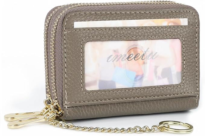 imeetu Rfid Credit Card Holder, Businese Card Case, Wallet for Women Men | Genuine Leather Card Wallet with id Window, Keychain & Double Zipper, Water-resistan Small Wallet with Gift Box, Daily Travel by imeetu