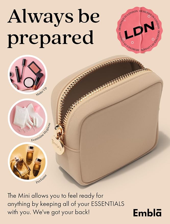 Embla Makeup Bag Travel Cosmetics Pouch and Toiletry Bag, Nylon Zipper Pouch Purse, Cute Make Up Organizer Storage Tote for Women Girls, Waterproof Travel Skincare Case, Small Makeup Bags, Sand - Image 5