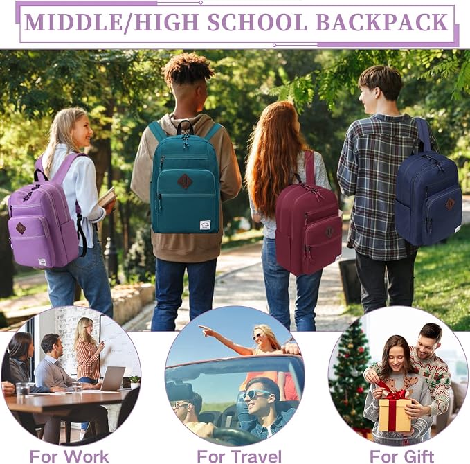 VASCHY School Backpack for Women, Unisex Large Bookbag Schoolbag Casual Daypack for High School/College/Teens/Travel/Work Purple - Image 2