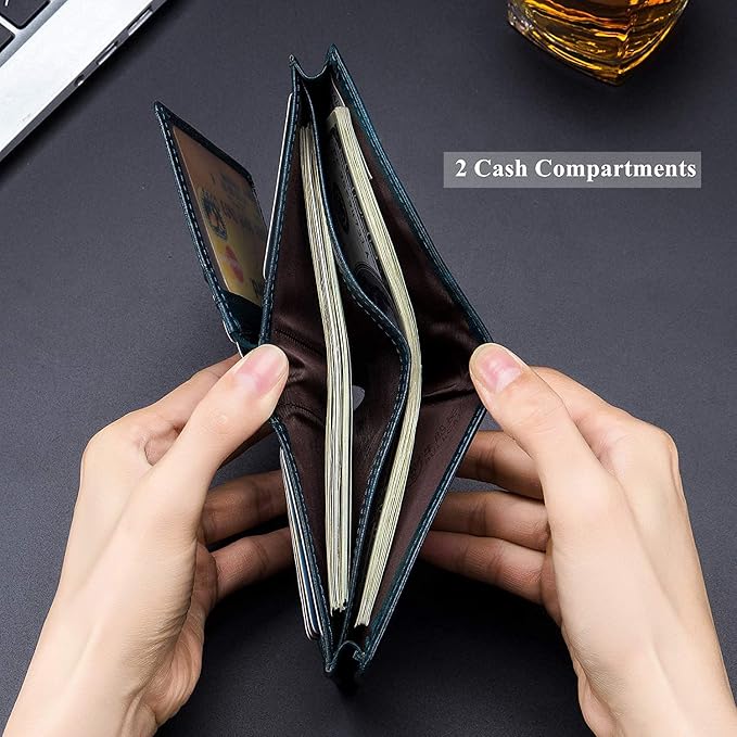 BULLCAPTAIN Large Capacity Genuine Leather Wallet for Men QB-027 | Bifold Wallet,RFID Blocking,Credit Card Holder,15 Card Slots,Special Expandable Design,gift choice - Image 4