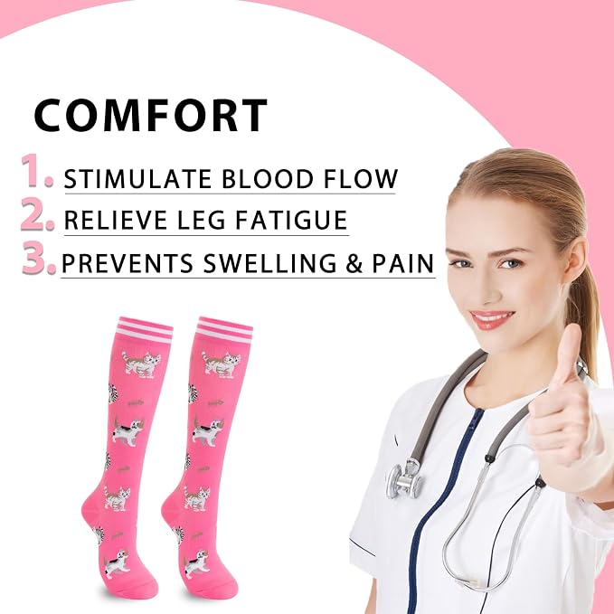 fenglaoda Compression Socks Women Men 4 Pairs, Knee High Support Socks for Running, Sports, Travel, Flight, Nurse - Image 2