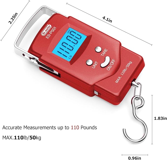 Dr.meter Fish Scale, 110 lb Digital Luggage Scale with Tape | 110 lb Capacity, Backlit LCD, Built-In Tape, Includes 2 AAA Batteries, Compact Pocket Size - Image 8