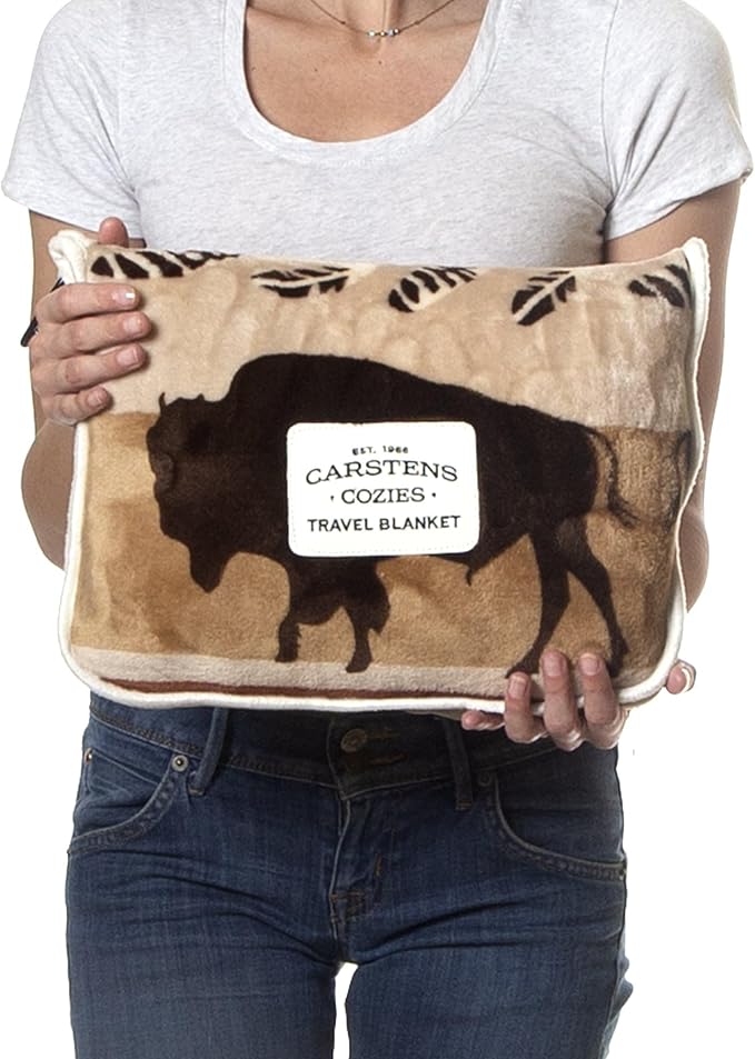 Carstens, Inc. Travel Blanket, Premium Compact 2-in-1 Airplane Blanket/Pillow, Buffalo Stripe - Image 4